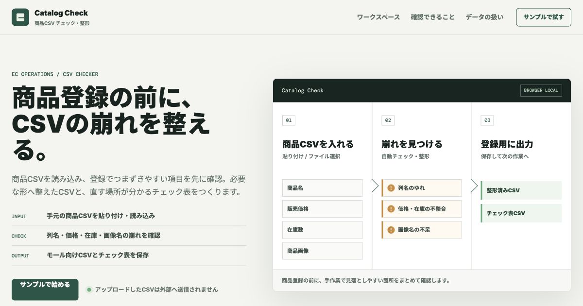 Catalog Checkの商品CSV確認・整形ツール